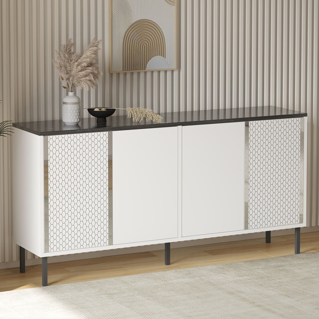 Consola, Hanah Home, Bertilda- White, Regal, 150x75x36 cm, Alb / Regal - imagine 6